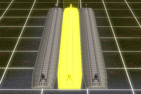整列配置で敷設した線路の間に手動で別の線路を敷設する例