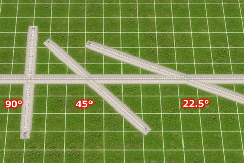 Ａ列車で行こう９のダイヤモンドクロッシングレールの敷設例と線路が交わる角度