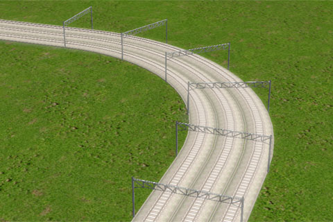 Ａ列車で行こう９でカーブレール（曲線）に設置した架線柱