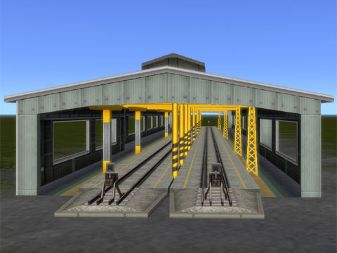 Ａ列車で行こう９の車庫（駅舎小）の内側にある線路と支柱