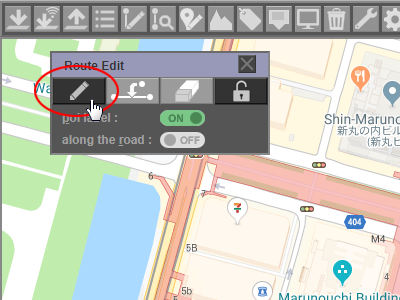 Googleマップ上にルートを描画するためのRoute Editダイアログ