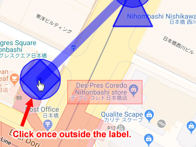 Click outside the label displayed on Google Maps
