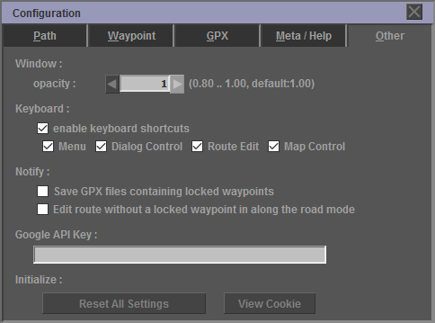 GPXEVのConfigurationダイアログ、その他の設定