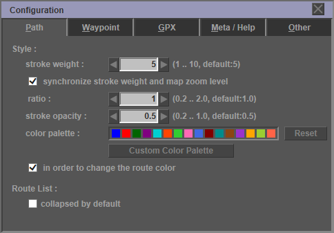 Boîte de dialogue de configuration pour GPXEV