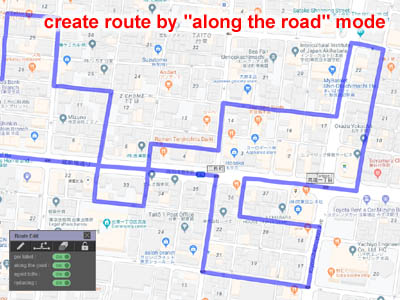 A route drawn on Google Maps along the road mode
