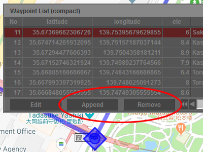 웨이 포인트 목록 대화 상자의 추가 및 제거 버튼