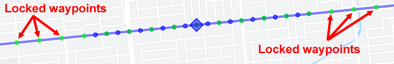 鎖定的航路點標記顯示在Google地圖上