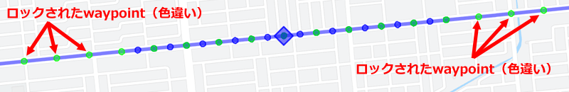 Googleマップ上に表示されるロックされたwaypointのマーカー