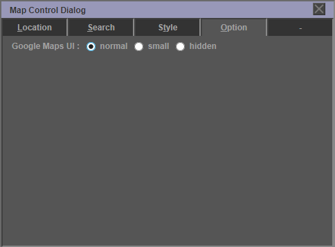 Map Control dialog for setting Google Map options