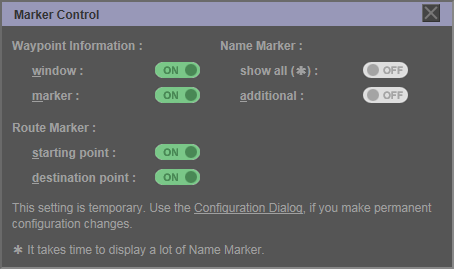 Diálogo de control de marcador para cambiar la visibilidad del marcador en Google Maps