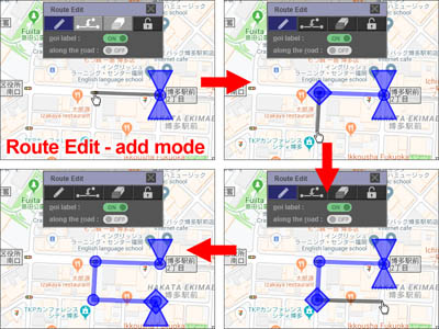 addモードでGoogleマップ上にルートを作成する方法