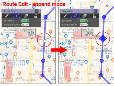 如何在追加模式下在Google地圖上創建的路線中添加新航點