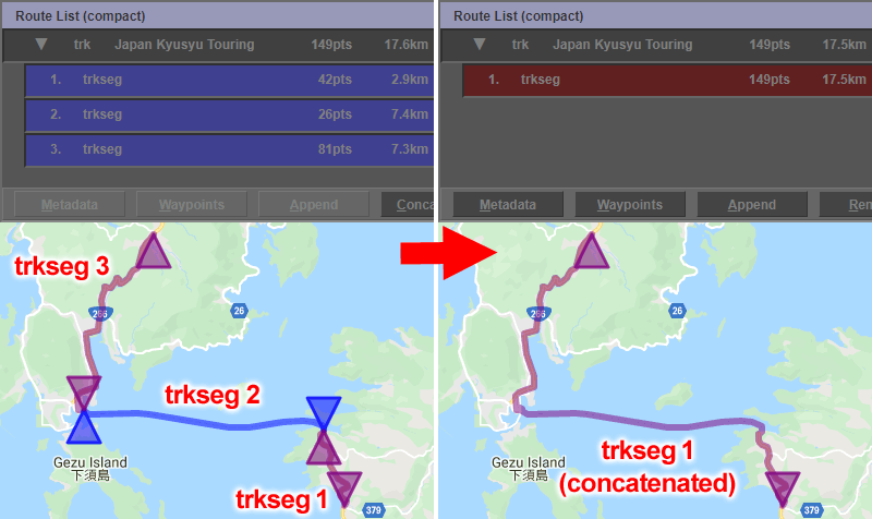 在Google地圖上選擇並連接多條路線的示例