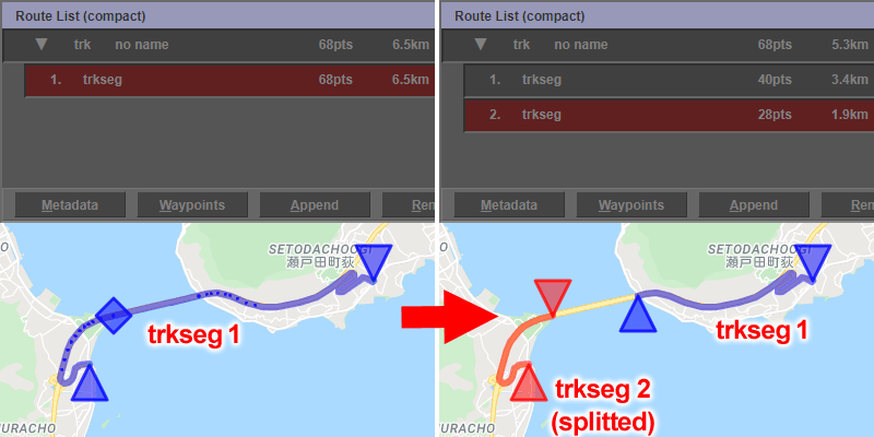 在Google地圖上將路線分為兩段的示例