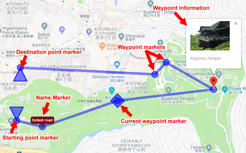 Waypoint markers and balloons to display on Google Maps