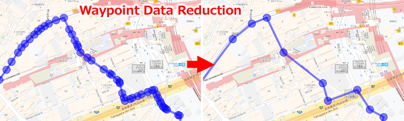 Exemple de réduction du volume de données de points de route (taille de fichier GPX) sur Google Maps