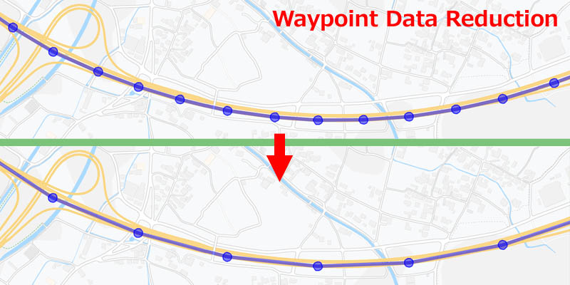 Beispiel für die Reduzierung der Anzahl der GPX-Wegpunkte auf der Route in Google Maps
