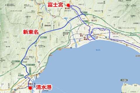 富士宮・清水ツーリング二日目のルートマップ