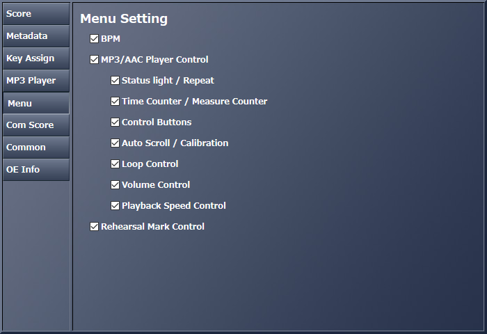 Menu Setting of 'Score Viewer'